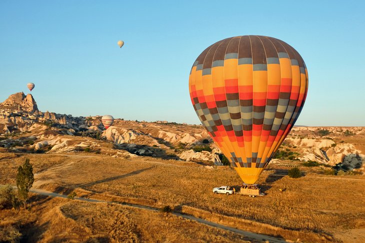 Hot air balloon landing in Cappadocia