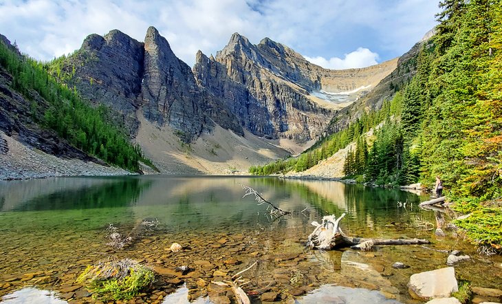 View from the shoreline at the Tea House across Lake Agnes