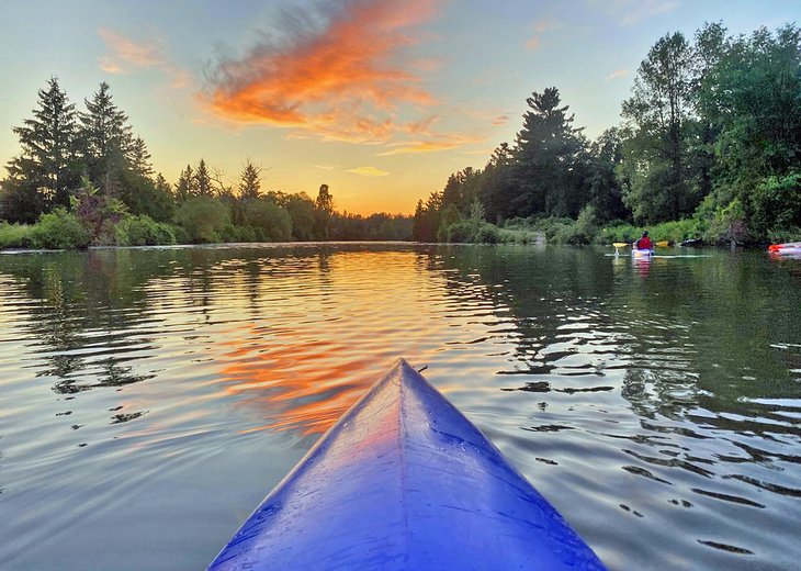 Kayak at sunset in Earl Rowe Provincial Park