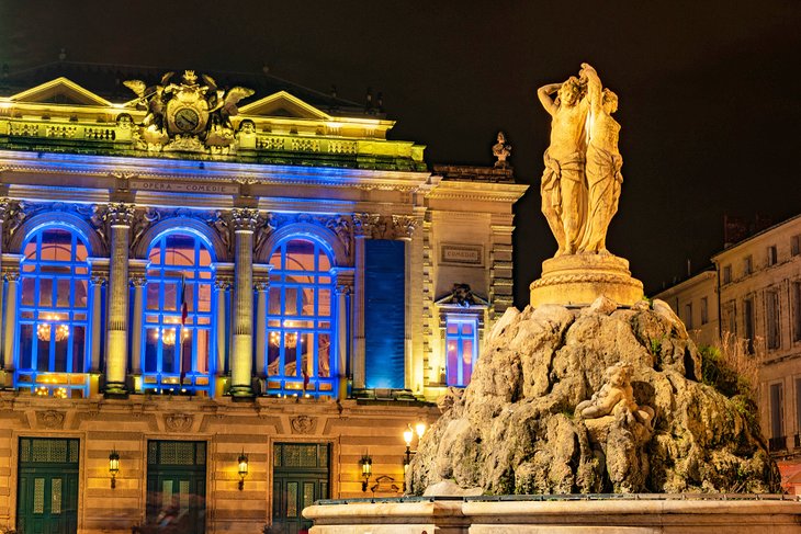 Fountain of the Three Graces and the Montpellier National Opera House