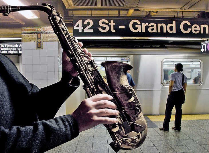 Saxophone player in the New York Subway