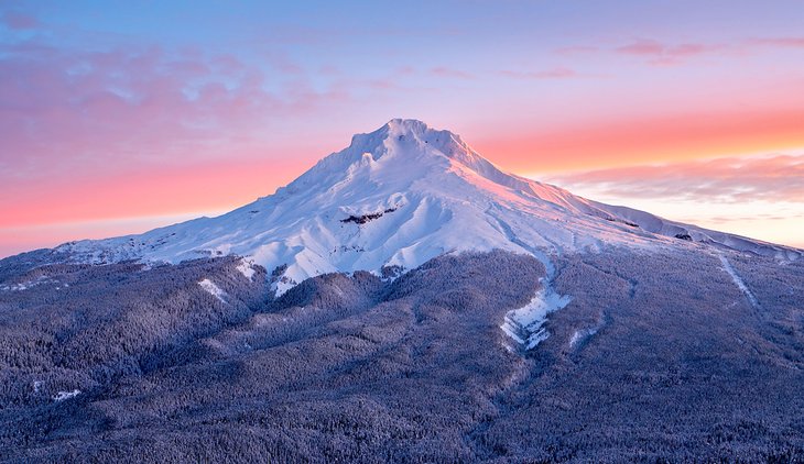 Sunrise on Mount Hood in winter