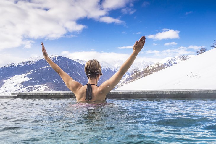 Soaking in an Alpine thermal pool