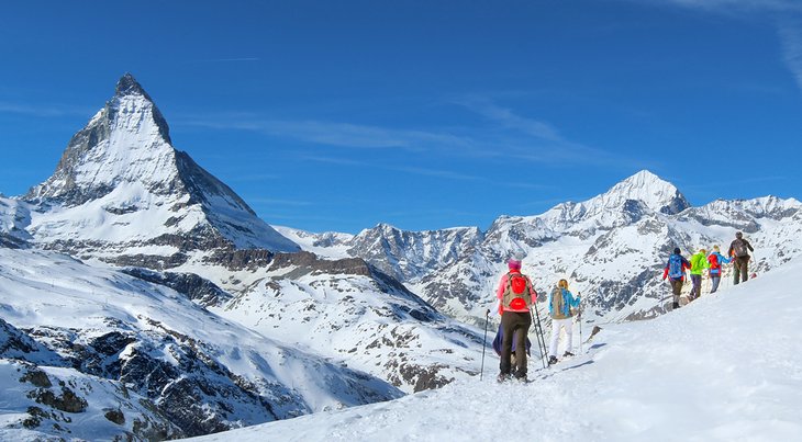 Snowshoeing in Zermatt with beautiful views of the Matterhorn