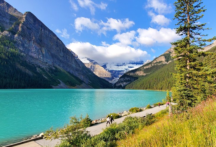 Walkers on the Shoreline Trail at Lake Louise