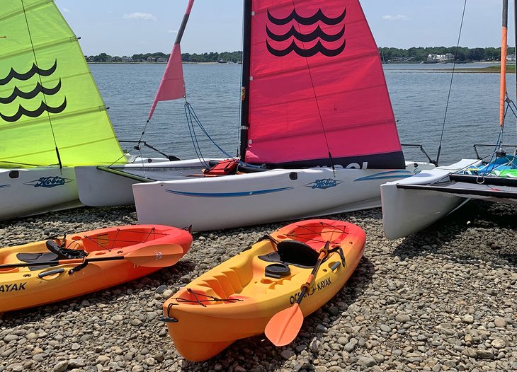 Kayaks and sailboats at Longshore