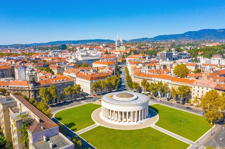 Aerial view of the Mestrovic Pavilion and Zagreb