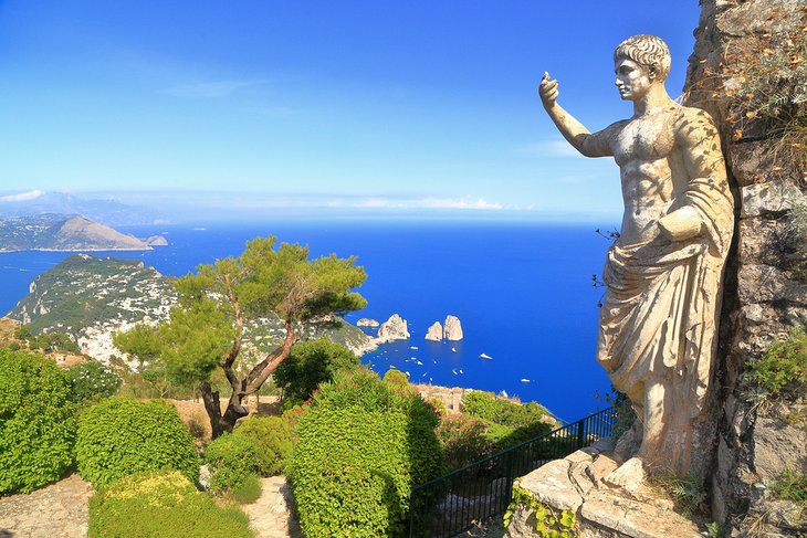 Roman statue decorating a building atop Monte Solaro