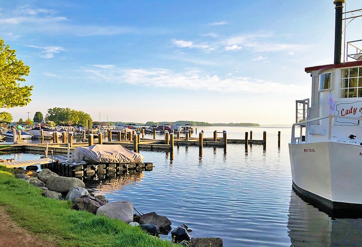 Boat docked in Excelsior on Lake Minnetonka