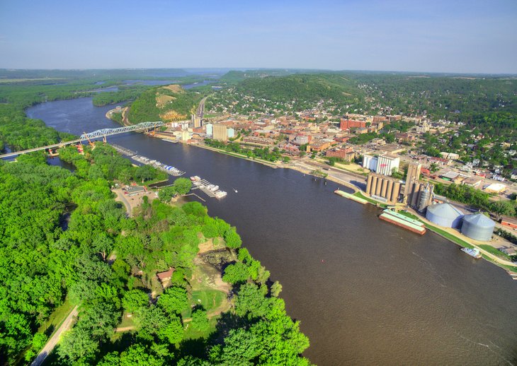 Aerial view of Red Wing and the Mississippi River
