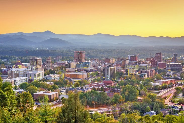 Downtown Asheville at dusk