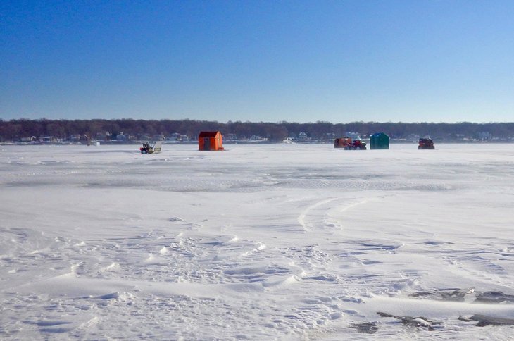 Ice fishing shanties on Lake Erie