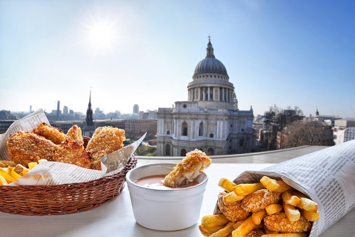 Fish and chips with a view of St. Paul's Cathedral in London
