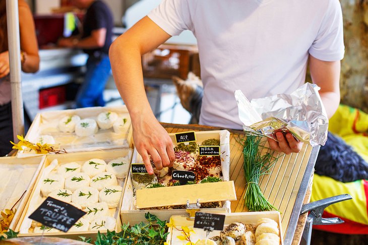 Fresh cheese for sale at a market in Provence