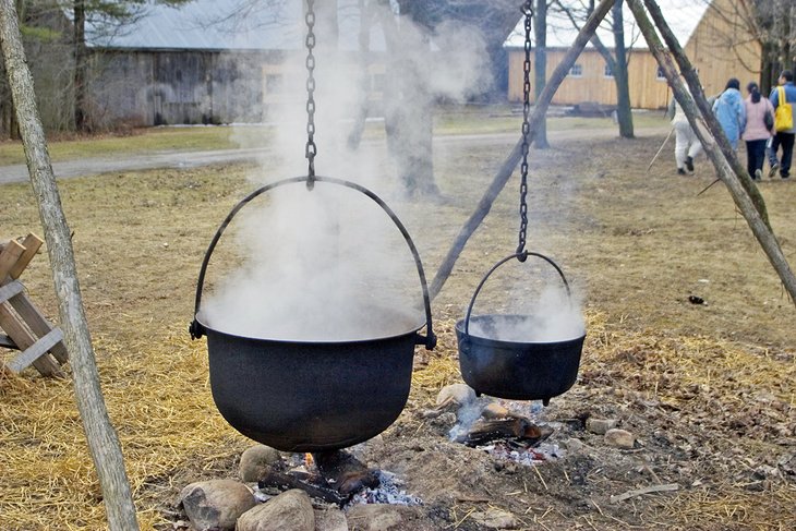 Boiling maple syrup at Westfield Heritage Village