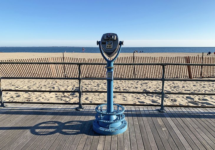 Binoculars on the boardwalk at Ocean Beach Park