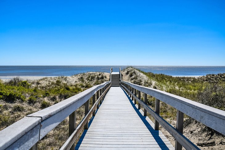 Wooden boardwalk leading to Glory Beach