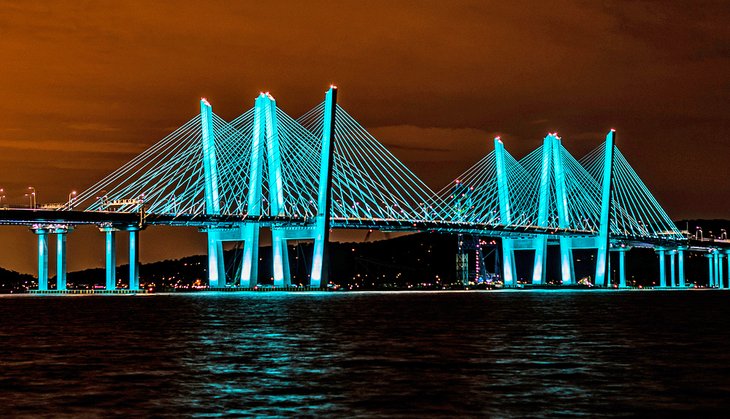 Governor Mario M. Cuomo Bridge illuminated at night