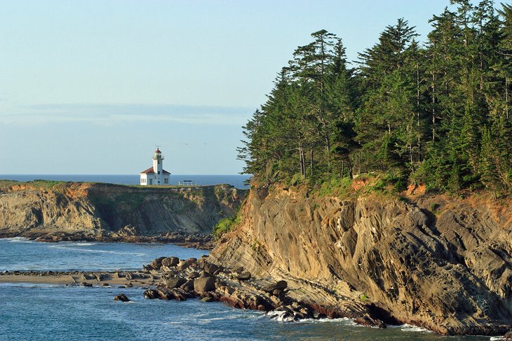 Cape Arago lighthouse from Sunset Bay State Park on the Cape Arago Highway