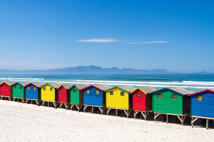 Colorful beach huts on the beach at Muizenberg