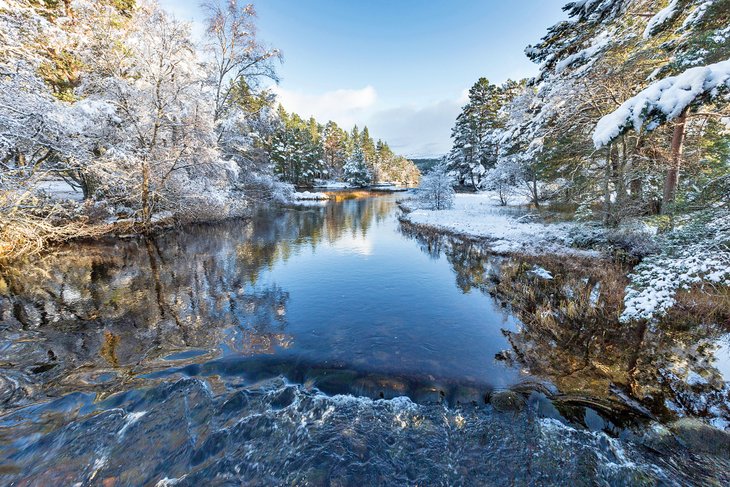 River Luineag flowing into Loch Morlich in the Cairngorms National Park