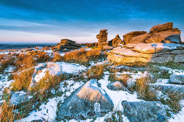 Sunrise on a snowy morning in Dartmoor National Park