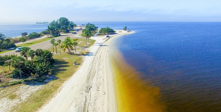 Aerial view of a beach on the Causeway Islands