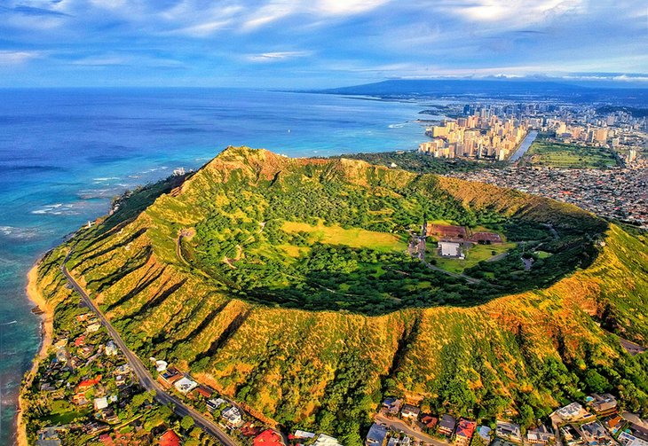 Aerial view of Diamond Head Crater