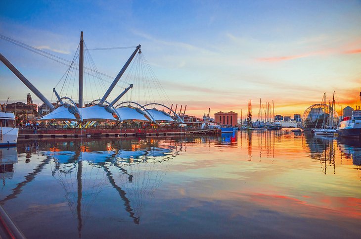 Genoa harbor at sunset