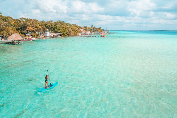 Paddleboarder in Bacalar Lagoon