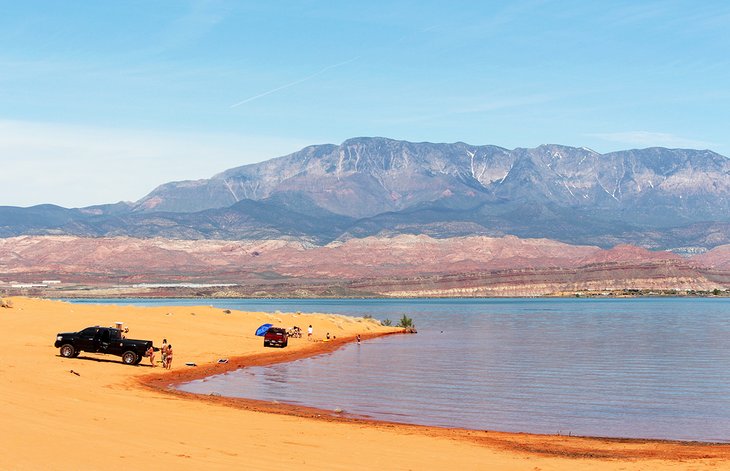 Trucks on the beach at Sand Hollow State Park