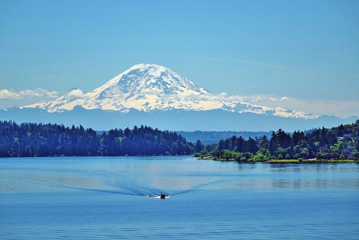 Mount Rainier rising above Lake Washington