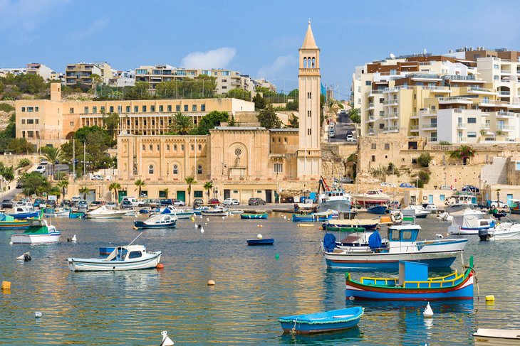 Marsaskala harbor and town