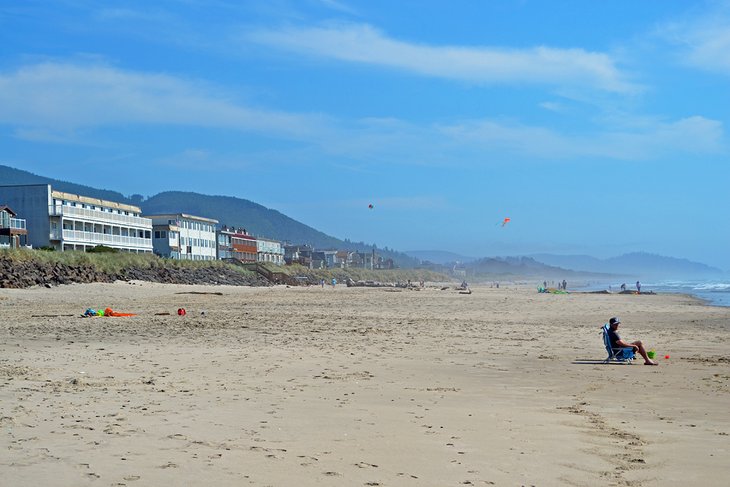 Resorts line the beach in Rockaway Beach