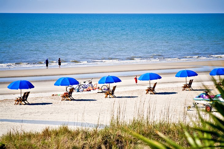 Chairs and umbrellas on a Hilton Head Island beach