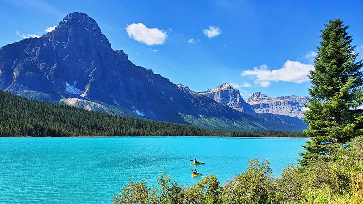 Kayakers on Waterfowl Lake along the Icefields Parkway