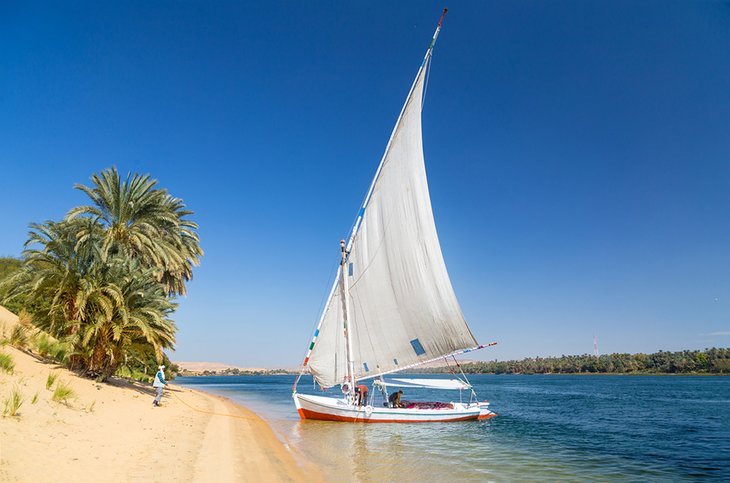 Felucca pulled up on a beach near Luxor