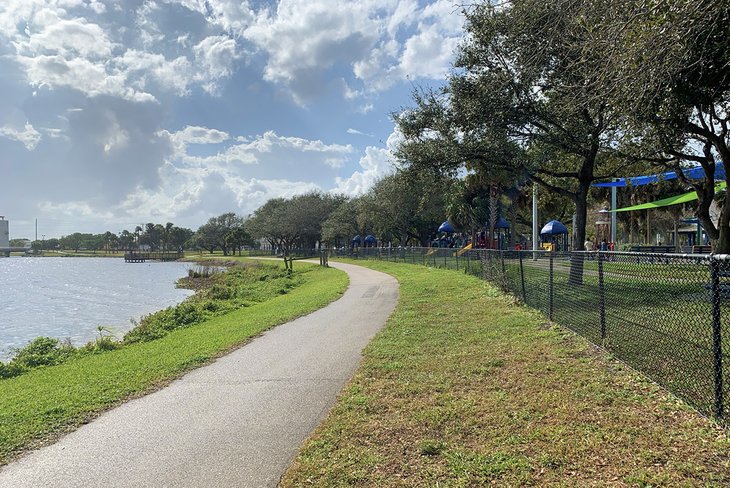 A lakeside path at John Prince Memorial Park