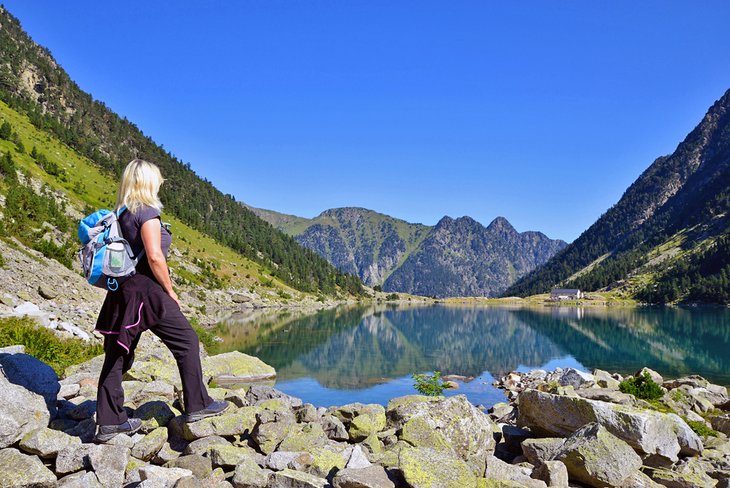 Hiker at Lac de Gaube near Cauterets