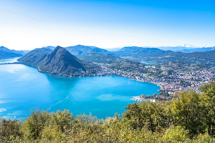 View of Lake Lugano from the summit of Monte Bre