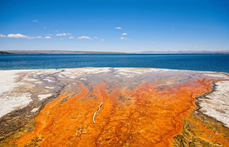 Geyser flowing into Yellowstone Lake