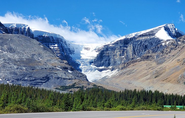 View of a glacier along the Icefields Parkway