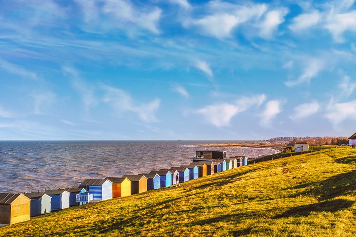 Colorful beach huts along Tankerton Beach