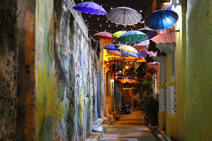 Umbrellas in an alley in Getsemani