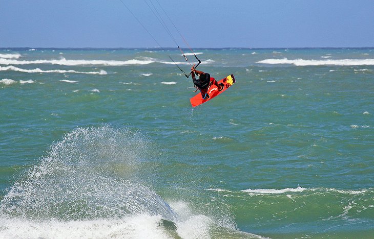 Kiteboarder in front of Laurel Eastman Kiteboarding School