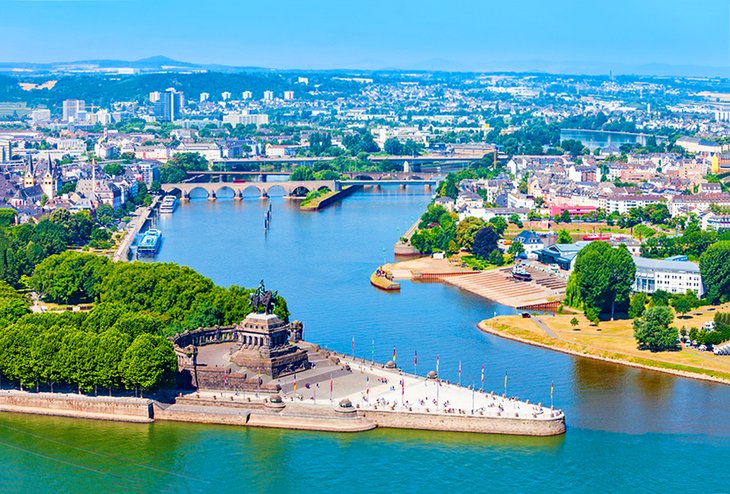 Deutsches Eck, or German Corner in Koblenz, where the Rhine and Mosel rivers join