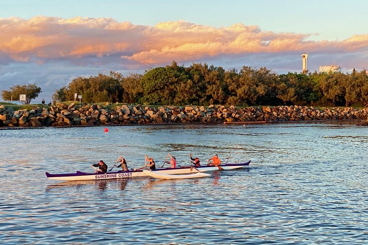 Outrigger canoes near Point Cartwright