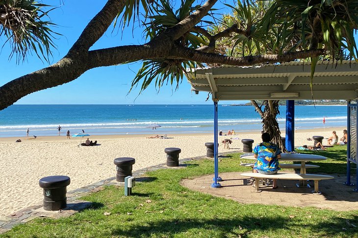 Enjoying Mooloolaba Beach views along the boardwalk