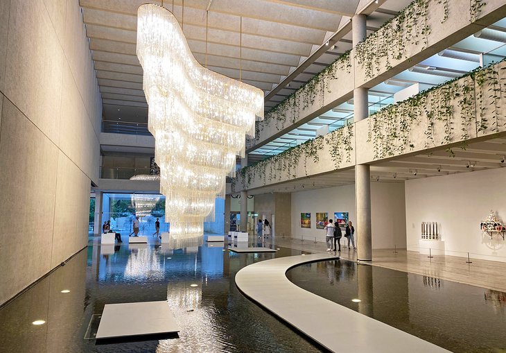 Giant chandelier and water feature inside QAGOMA