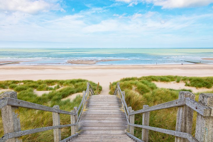 Wooden stairs through the dunes at Blankenberge Beach